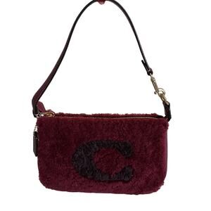 Coach Shearling Fur Shoulder Bag Burgundy Wine Leather Mini Y2K Cozy Chic